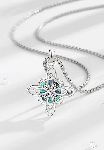 Miniatura 3 de EUDORA Collar de plata de ley S925 con nudo de brujas con tetragrammaton pentagrama, rueda de Hekate, Lilith Moon Witchy colgante para mujer