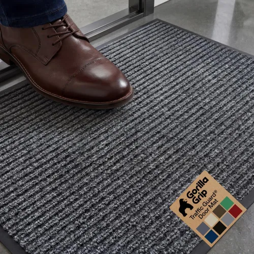 Gorilla Grip - Tapete afelpado original de goma con perfil bajo, resistente, duradero, impermeable y fácil de limpiar para interior y exterior, Gris