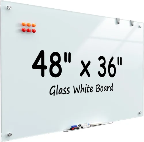 Miniatura 10 de MaxGear Pizarra blanca de vidrio montada en la pared, pizarra magnética de borrado en seco, vidrio templado, respaldo de acero, superficie lisa