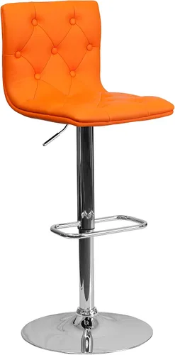 Miniatura 18 de Flash Furniture Taburete de bar contemporáneo de vinilo gris capitoné con botones y altura ajustable con base cromada