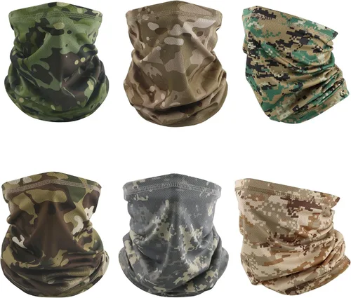 Miniatura 10 de Máscara facial con polaina para el cuello, protector facial de camuflaje de polvo que refresca el sol, bandana reutilizable y lavable