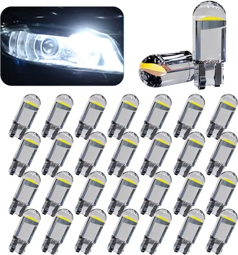 Miniatura 10 de Paquete de 30 bombillas LED para coche 194, 0.36W 12V T10 6000K luces interiores, bombillas LED COB 168 2825 W5W cuña, reemplazo universal para luz