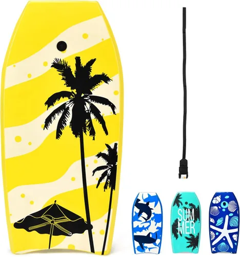 Miniatura 10 de GYMAX Tablas de Bodyboard para Playa, Tabla de Bodyboard de 33"/37"/41" con Núcleo de Espuma EPS, Cola en Media Luna, Doble Canal y Correa