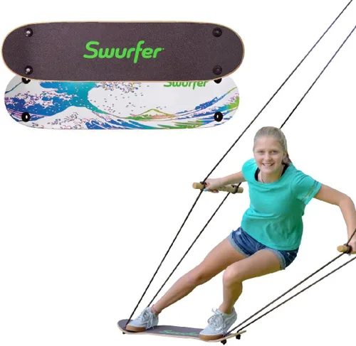 Swurfer TreeSkate - Columpio para patineta, columpio de surf de pie para exteriores, soporta hasta 200 libras, a partir de 6 años, asas ajustables,