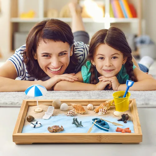 Miniatura 6 de Kit de Jardín Zen para Escritorio - Hermoso Juego de Decoración de Caja de Jardín de Arena Zen de Playa Japonesa Mini Premium para el Hogar, Oficina