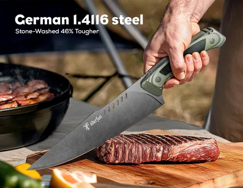Miniatura 2 de Cuchillo de chef profesional de 8 pulgadas - Hoja de acero alemán con mango G10 y construcción de espiga completa - Diseño Gyuto para cocina al aire