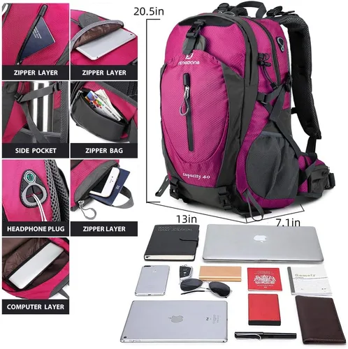 Miniatura 3 de Fengdong Mochila de viaje impermeable y ligera para senderismo, acampadas, de 40 L, para hombres y mujeres A7-rojo