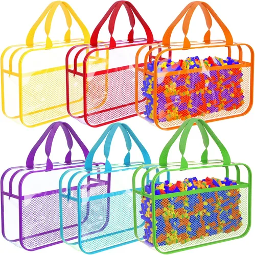 Miniatura 9 de Juego de 4 bolsas de almacenamiento de juguetes con cremallera para niños y niñas, bolsas organizadoras grandes de PVC con bolsillos laterales