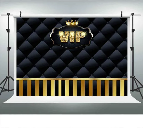 Telones de fondo VIP dorados de 9 x 6 pies, rayas doradas copetudas, color negro, fondos para fotografía, eventos, paso, repetición, accesorios