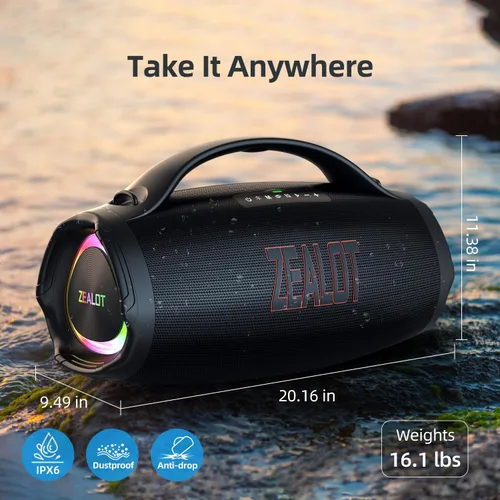 Miniatura 5 de ZEALOT Altavoz Bluetooth con subwoofer, altavoz inalámbrico fuerte con graves masivos, altavoces estéreo fuerte, 160 W RMS/200 W pico, IPX6