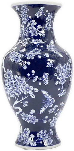 Miniatura 7 de Galt International Jarrón de Cerámica Floral de Grulla Chinoiserie Blanco y Azul de 14" - Jarrón Antiguo Pintado a Mano de Porcelana Estilo Chino