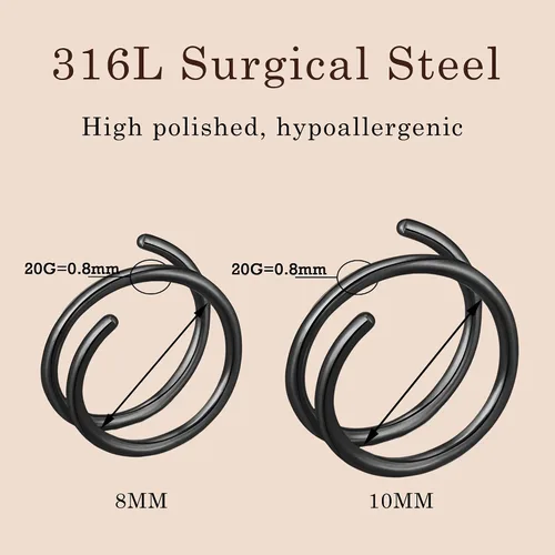 Miniatura 4 de 2 Pairs Double Hoop Earrings, Gold Cartilage Earrings for Women, Small Silver Helix Piercing Jewelry,Spiral Nose Ring Tiny Twist Earrings as Gift