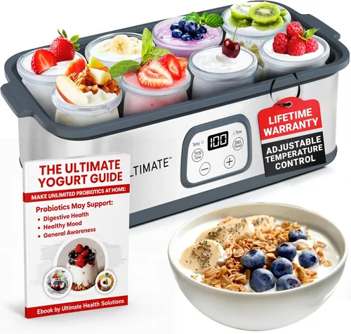 Ultimate Yogurt probiótico con control ajustable de temperatura y tiempo, haz billones de probióticos vivos y obtén una mejor salud intestinal.