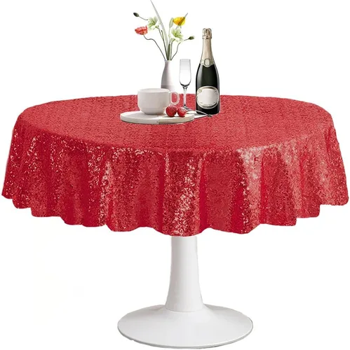 Miniatura 40 de Manteles redondos de lentejuelas negros para fiestas, de 121,9 cm, mantel redondo de purpurina ajustado, pequeño, lindo y dulce, para boda