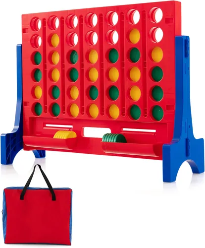 Miniatura 10 de COSTWAY - Juego gigante de 4 en línea con bolsa de transporte de almacenamiento, juego Jumbo de 4 en fila con ajedrez, deslizador de liberación