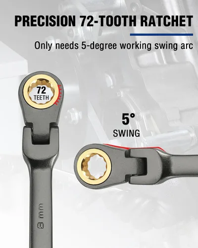 Miniatura 6 de WORKPRO Llave de combinación con cabeza flexible de 8 mm, construida en Cr-V, niquelada, 72 dientes, diseño de 12 puntas, métrica