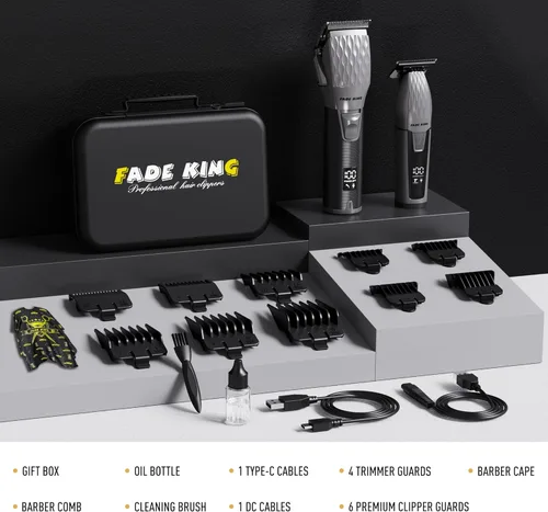 Miniatura 7 de FADEKING® Cortadora de pelo inalámbrica y recortadora de barba para hombres, kit de peluquería profesional para cortar el cabello y peinar la barba