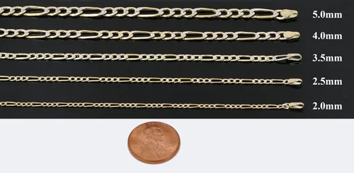 Miniatura 2 de Real 10K dos tonos amarillo y oro blanco hueco Figaro cadena collar 2MM