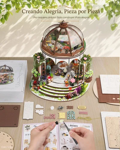 Miniatura 4 de Vaki Vaki Kit de casa en miniatura de jardín colgante con luz LED, kit de rincón de libro con cubierta para cumpleaños, sujetalibros de madera 3D