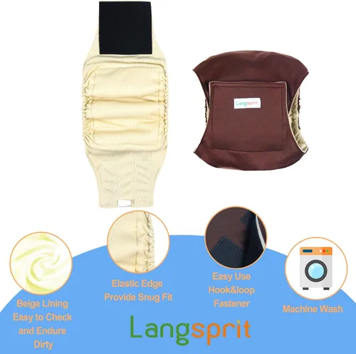 Miniatura 4 de Langsprit Bandas para el vientre masculino para perros (paquete de 3) – Envolturas para perros de alta absorción lavables – Pañales reutilizables