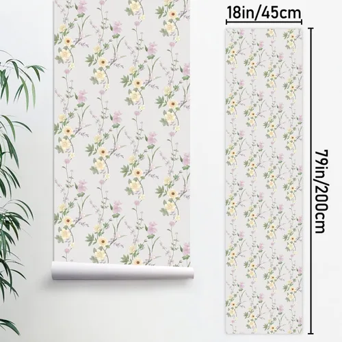 Miniatura 2 de LiveGallery Papel tapiz de flores amarillas, papel tapiz de hojas verdes, papel tapiz extraíble para dormitorio, cuarto de bebé, sala de estar, TV