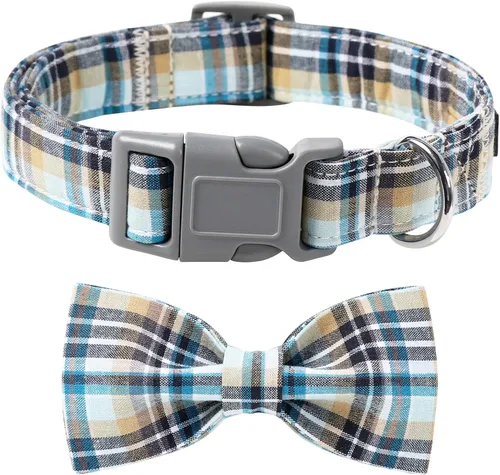 Miniatura 10 de Lionet Paws Collar para perro y gato con corbata de moño, hebilla de plástico ajustable, collar de cuadrícula para perros pequeños, medianos