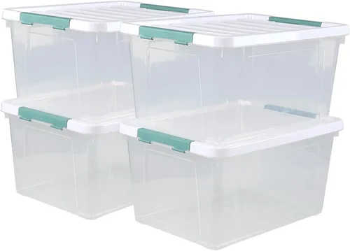 Miniatura 9 de Caja de almacenamiento transparente, paquete de 2 contenedores organizadores de plástico con asa y tapas (14 cuartos de galón y 7 cuartos de galón)