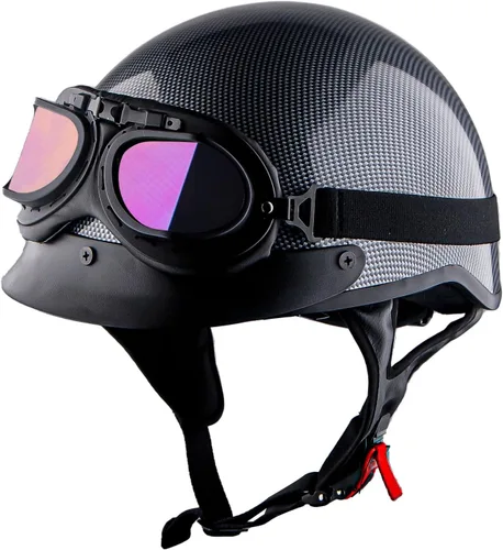 Miniatura 8 de 1Storm Casco de media cara para motocicleta, ciclomotor, scooter, piloto con visera ahumada interior retráctil, bandera azul + paquete de gafas
