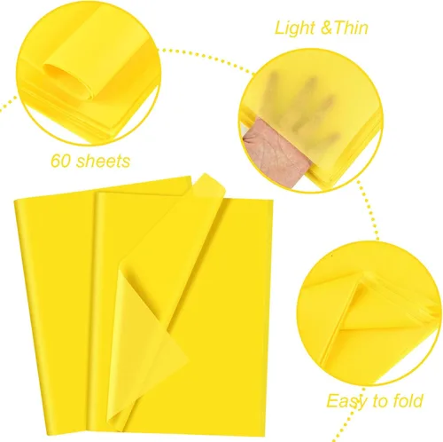 Miniatura 3 de CHRORINE 60 hojas de papel de seda amarillo - Papel de seda de Acción de Gracias para envolver regalos artísticos a granel para manualidades DIY