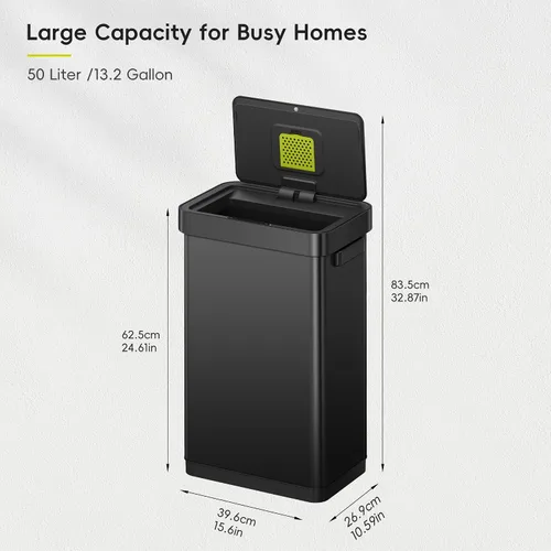 Miniatura 6 de EKO Deluxe Mirage-T - Bote de basura rectangular sin contacto con sensor de movimiento de 50 litros/13.2 galones, acabado de acero inoxidable negro