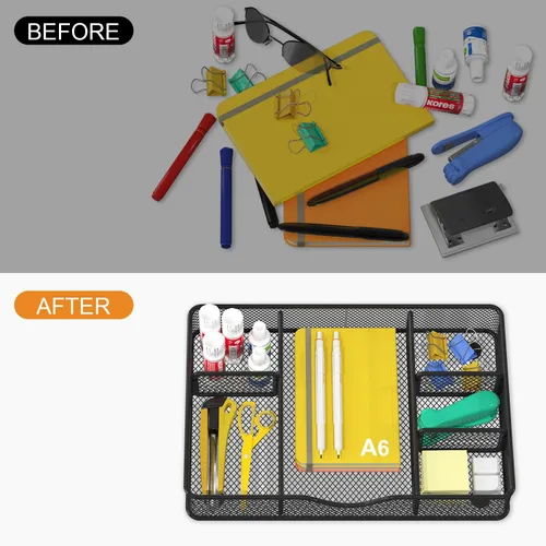 Miniatura 2 de VyGrow Bandeja organizadora de cajones de escritorio, organizador de cajones de malla metálica para oficina y hogar, 6 compartimentos ajustables, 2