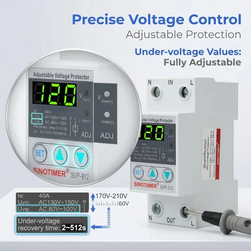 Miniatura 4 de Interruptor inteligente, protector de corte de bajo voltaje ajustable de 120 V CA, protector de voltaje sobre y debajo del voltaje, estabilizador