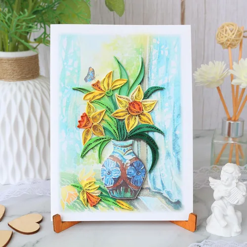 Miniatura 2 de KingKraft Tarjeta de felicitación de flores de narcisos, tarjeta de felicitación hecha a mano para todas las ocasiones, tarjeta de cumpleaños
