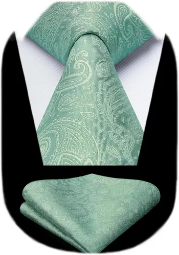 Miniatura 106 de HISDERN Corbatas para hombre, corbata de cachemira y bolsillo cuadrado tejido clásico floral para hombre, corbata de fiesta de boda