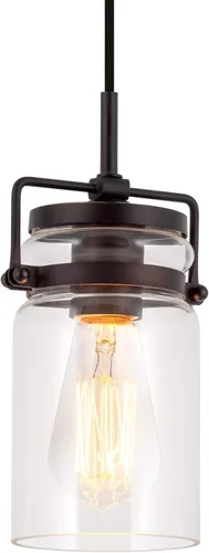Kira Home Wyer - Lámpara colgante moderna industrial/de granja de 8 pulgadas + mini pantalla cilíndrica de vidrio transparente, cable ajustable