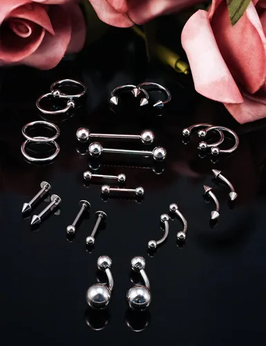 Miniatura 4 de Qiwnswoy - Juego de 36 piercings de acero quirúrgico 14G 16G para ombligo lengua pezón nariz tabique piercing para tragus joyería para mujeres