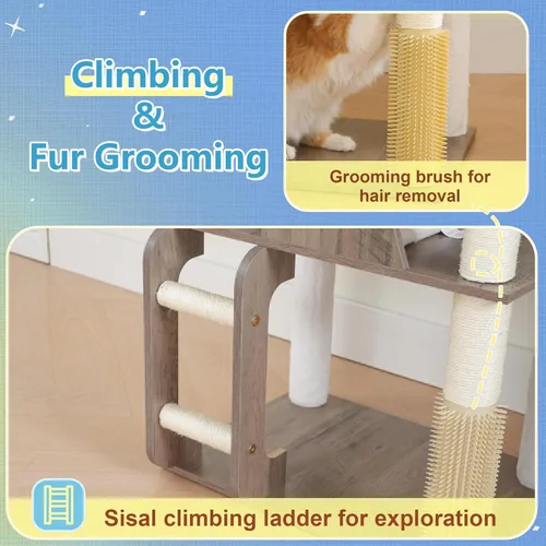 Miniatura 7 de Hey-brother Árbol de madera para gatos, torre de muebles para gatos de 69.7 pulgadas con plataformas grandes, hamacas, condominio espacioso, postes