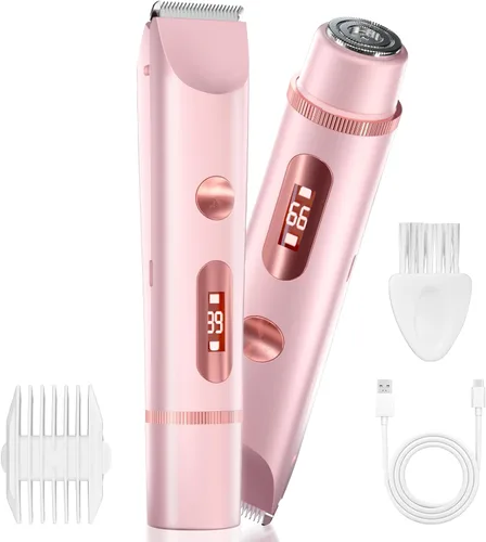 Recortadora de bikini para mujer, recortadora eléctrica de doble cabezal para áreas sensibles, pantalla de batería LED, IPX7, peluquero recargable