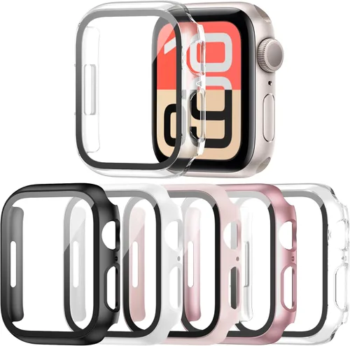 Miniatura 19 de Paquete de 14 fundas para Apple Watch Series 3 2 1 de 38 mm con protector de pantalla de vidrio templado, funda protectora totalmente rígida