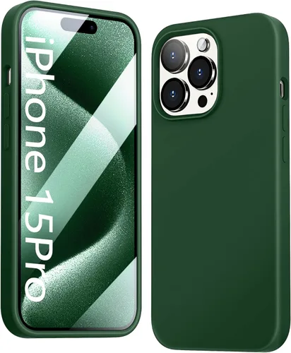 Miniatura 33 de Funda 5 en 1 para iPhone 12 Pro con protector de pantalla y protector de lente de cámara, funda de silicona líquida para iPhone 12 Pro (verde alpino)