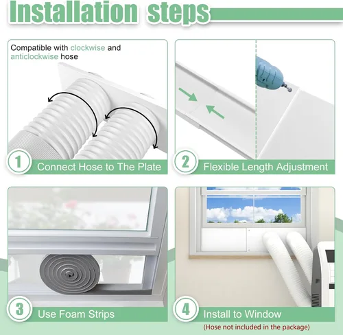 Miniatura 6 de Kit de sellado de ventana de aire acondicionado portátil de doble manguera, kit de ventilación de ventana ajustable de 5 pulgadas de diámetro