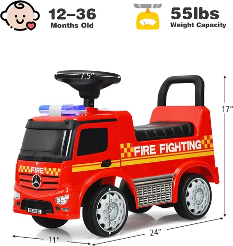 Miniatura 4 de HONEY JOY Coche de Paseo con Fabricador de Burbujas, Coche de Bomberos de Empuje para Niños Pequeños con Bocina, Música, Luces, Almacenamiento Bajo