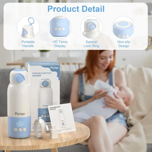 Miniatura 4 de Calentador de biberones portátil para viajes, calentador de leche de bebé sin cables de 12.5oz para llevar, para fórmula, leche materna, agua, 3
