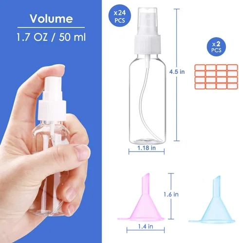 Miniatura 3 de 24 botellas de spray de 2 onzas / 1.9 fl oz transparentes vacías, mini botellas de aerosol rellenables, juego de rociadores de tamaño de bolsillo