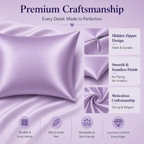 Miniatura 4 de Funda de almohada de seda morada para cabello y piel fabricada en EE. UU., fundas de almohada de seda pura de 22 mommes Queen con cremallera, grado