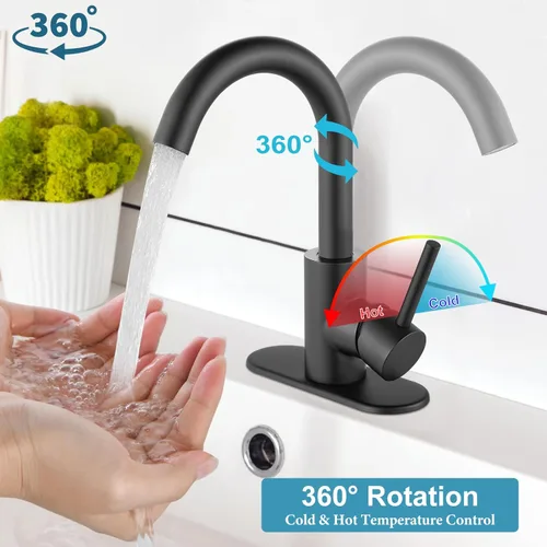 Miniatura 4 de Midanya Grifo de baño de 1 o 3 agujeros, mango único, adecuado para bar, cocina, RV, tocador, acero inoxidable 304, boquilla giratoria de cuello