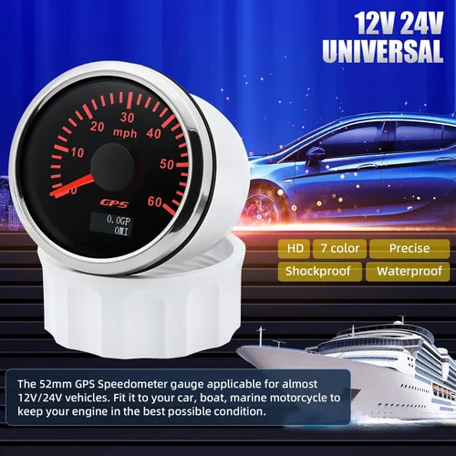 Miniatura 3 de ARTILAURA Velocímetro GPS de 52mm 2-1/6" para embarcaciones, 60 MPH, odómetro, 7 colores, impermeable, 9-32V, para AUTO, automóvil, marítimo (negro)
