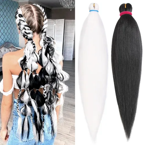 Miniatura 25 de Leeven 26 pulgadas, 2 paquetes de cabello trenzado color lila claro preestirado, cabello trenzado lavanda preestirado, extensiones de cabello