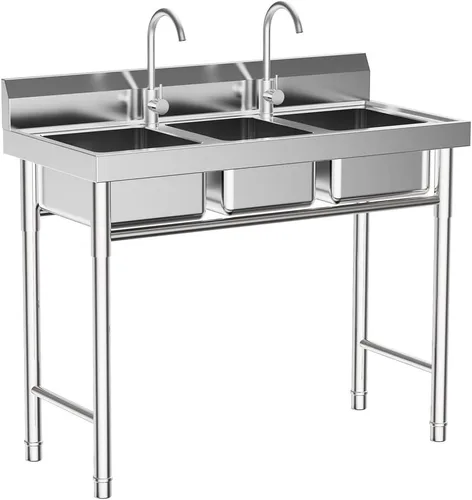Miniatura 10 de Fregadero de acero inoxidable 304 para preparación y uso general, fregadero al aire libre, fregadero de cocina comercial de doble tazón, 2