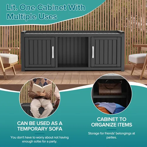 Miniatura 4 de ROJIK Gabinete de zapatos resistente al agua y a los rayos UV, banco de almacenamiento para interior y exterior con estantes ajustables